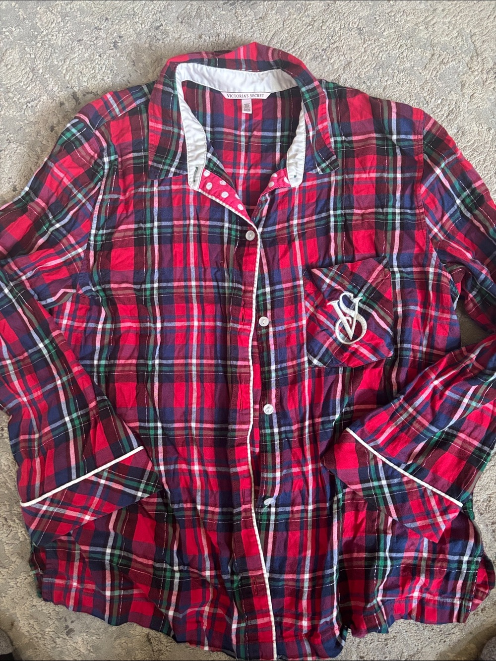 Victoria's Secret Red & Navy Plaid Button-Up Pajama Shirt
